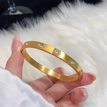 Titanium Steel Gold Silver Color Bangles for Women Girls Trend Waterproof Jewelry Luxury Sparkling Zircon Bracelet Bangle 5