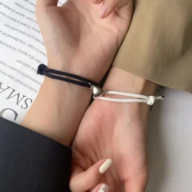2pcs Handmade Love Magnet Couple Bracelets Set for Women Men Heart Matching Attraction Adjustable Braided Bracelet Lover Jewelry 2