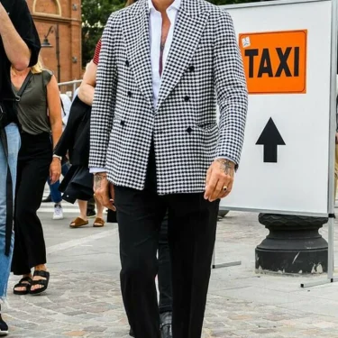 Plaid Wedding Blazer Men Gentleman Suit Houndstooth Jacket Casual Slim Fit Double Breasted Coat Formal Business Male Only Blazer 5