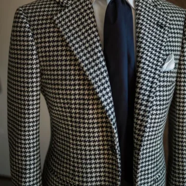 Houndstooth Business Blazer for Men 2023 Plaid Notched Lapel Suit Jacket Formal Male Fashion Coat 2