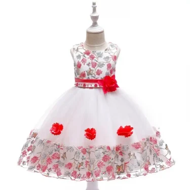 Summer Kids Girl Dress Embroidery Flower Girls Birthday Party Dresses Children Princess Prom Costums Formal Clothes 3 8 Years 2
