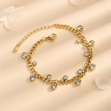 ANENJERY 316L Stainless Steel Irregular Round Zircon Bracelet for Women Simple Niche Bcaelets Jewelry Accessory Wholesale 3
