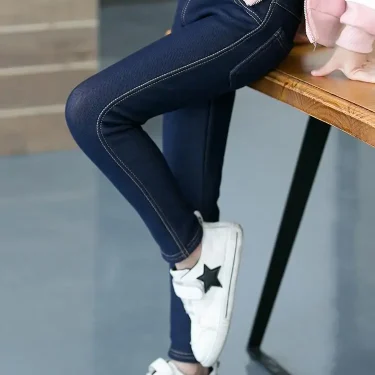 Children's Pants Winter Clothes New Thicker Middle-aged Kids 'Jeans Korean Style Stretch And Cashmere Girls 2