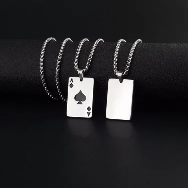 2Piece Set Hip Hop Statement Stainless Steel Poker Card Ace of Spades Necklace For Women Men Pendant Chain Playing Cards Jewelry 4
