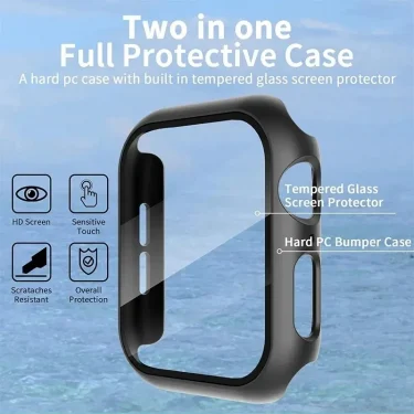Tempered Glass+Cover For Apple Watch Case Series 9 8 7 6 5 Screen Protector Film For IWatch 45mm 44mm 40mm 41mm 49mm Accessorie 3