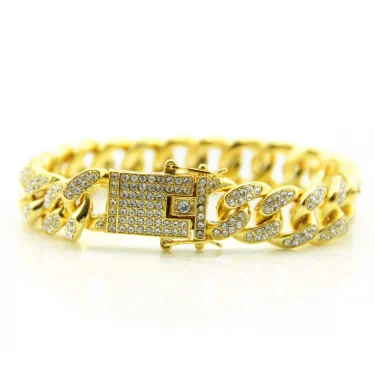 HNSP Luxury Full Zircon 12MM Cuban Chain Bracelet For Men Hip Hop Accessory Hand Chains Male Jewelry 3