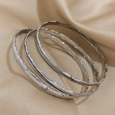 3Pcs/set Gold Color Plain Circle Bracelets Stainless Steel Bangle for Women Cuff Wristband Stackable Waterproof Jewelry Gifts 6