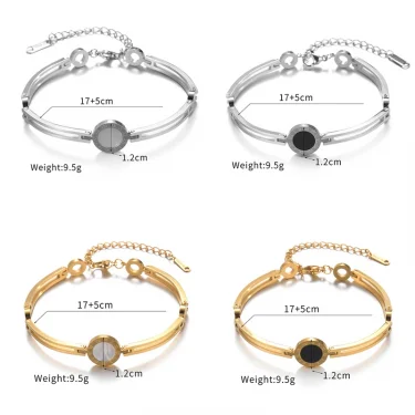 Fashion Bracelet For Women Black Acrylic Stainless Steel Couple Bracelet Carved Roman Numerals Girl Gift Hot Sale 5