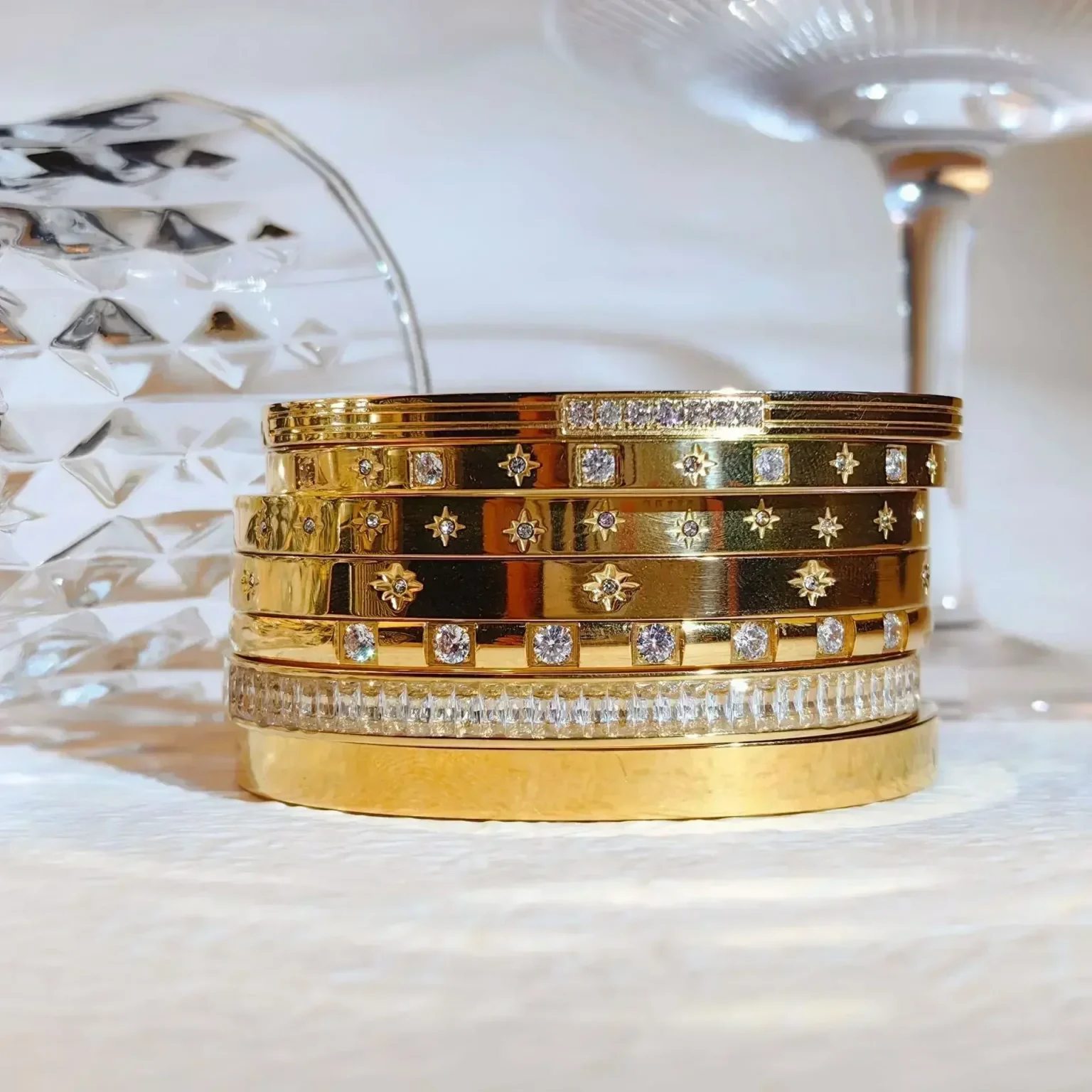 Crystal Star Stainless Steel Bangles for Women Fashion Brand Jewelry Waterproof Bracelets Party Accessories 2