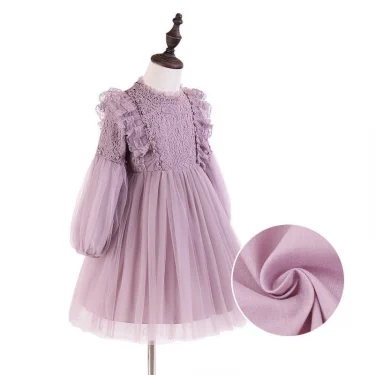 Spring Autumn Kids Girls Dresses Lantern Sleeve Lace Princess Dress Pearl Sweet O-neck Mesh Party Children's Clothing Vestidos 5