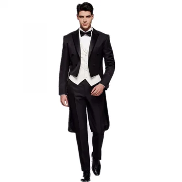 Black Men Tuxedo Tailcoat Formal Dress Suits Swallow Tail Coat Male Jacket Vest Pants Party Wedding Suit Dance Magic Performance