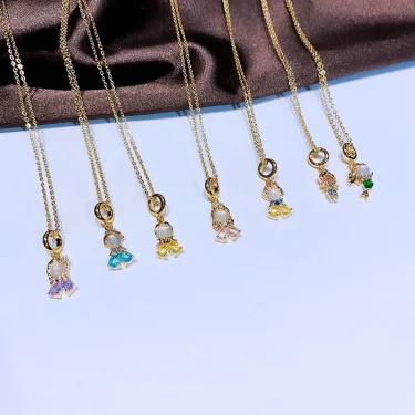 Fashionable Colorful Zircon Fairy Tale Little Princess Necklace Gold-plated Universal Chain Clavicle Chain Sweet Temperament 2