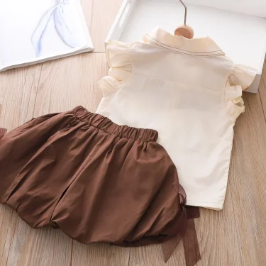 Girls Set Baby Summer Clothes New Bow Top + Shorts 2 Piece Set Children Clothes Girl 3