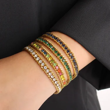 316L Stainless Steel New Fashion Fine Waterproof Jewelry Minimalism 6 Colors Embed Zircon Charm Chain Tennis Bracelets For Women 1
