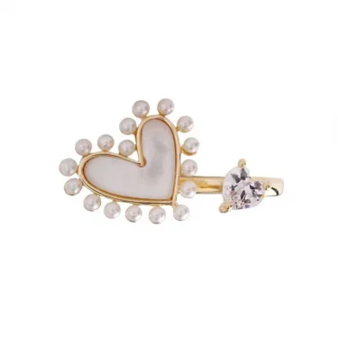 New Korean Retro Simple Elegant Shell Pearl Love Flower Opening Rings For Women Fashion Sweet Jewelry Accessories 5