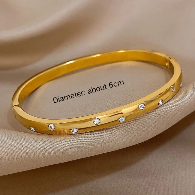 Thin Stainless Steel Round Rhinestones Bangle Bracelet for Women Minimalist Cuff Bangles Waterproof Stackable Jewelry Gifts 6