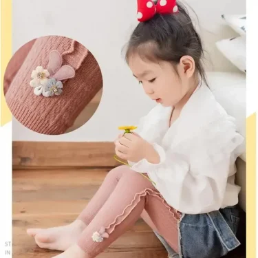 Warm Cotton Girls Leggings Knitting Rabbit Girls Pants Soild Color Baby Pants Kids Children Leggings 0-7 Years 4