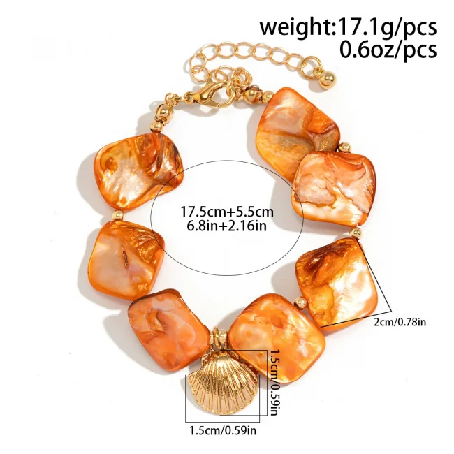 Boho Gold Color Metal Scallop Pendant Bracelet 2024 Women's Simple Color Stone Bead Bead Bead Girlfriend Fashion Beach Jewelry 2