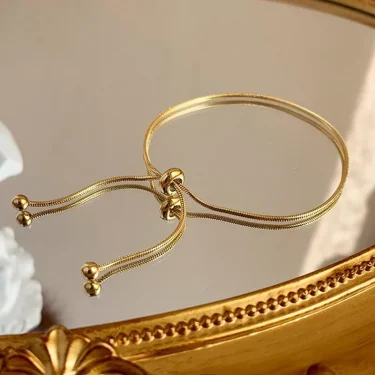 ANENJERY 316L Stainless Steel Adjustable Pull Bracelet Anklet Female Ins Cold Wind Simple Snake Bone Chain Bracelet 1