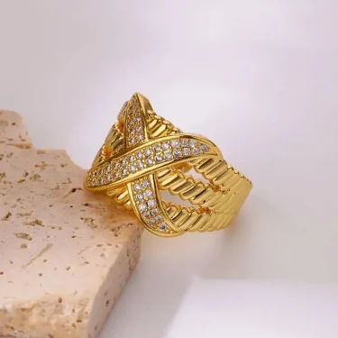 Textured Crossed Letter X Rings for Women Stainless Steel Gold Color Wedding Couple Ring Aesthetic Jewelry Gift anillos mujer 3