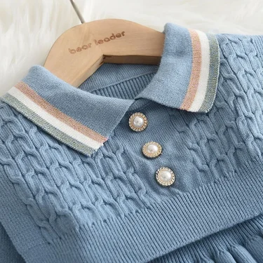 Bear Leader Autumn Winter Girls Sweater Long Sleeve Dress Vest Stripe Party Girl Baby Retro Knitted Wool Dress Casual Vestidos 3