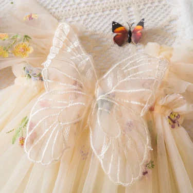 New Baby Girls Floral Dress Butterfly Fairy Tulle Embroidery Princess Dress 1-5Y Kids Dress Cute Baby Birthday Party Dress 4