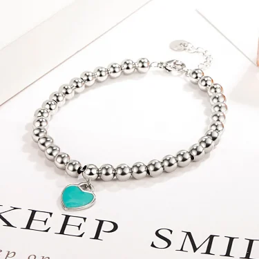 Andara 925 Sterling Silver beads chain Heart pendant Bracelets for Women Street all-match fashion designer Jewelry party wedding 1