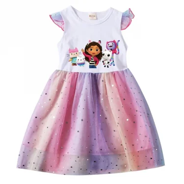 Gabby Doolhouse Dress Kids Summer Short Sleeve Dresses Baby Girls Cartoon Clothes Toddler Girl Princess Wedding Party Vestidos 4