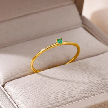Stainless Steel Green Zircon Rings for Women Gold Color Opening Adjustable Anillos Fashion Geometry Ring Jewelry Party Gift New 3