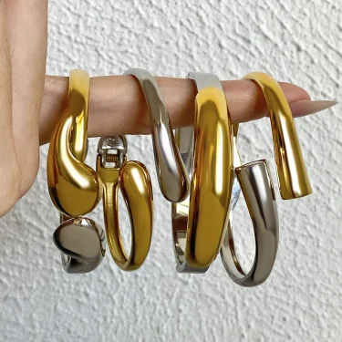 Exaggerated Chunky Irregular Liquid Wave Open Bracelet Bangle Multiple Gold Silver Color Women Bracelets Stainless Steel Jewelry 4