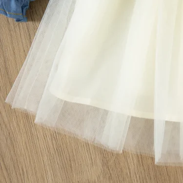 Spring Long Sleeved Dress Girl Denim Blue Dress Fake Two Pieces Tutu Dress For Kids Send Bow Belt 6