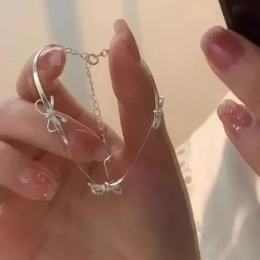 LATS Fashion Sweet Bow Bracelets for Women Girls Sparkling Delicate Ribbon Bowknot Snake Bones Chain Bracelet Party Jewelry Gift 4