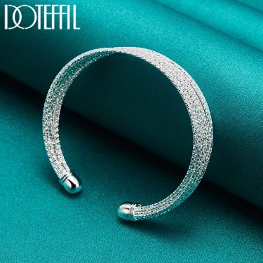 DOTEFFIL 925 Sterling Silver Multi-line Bangle Bracelet For Woman Man Wedding Engagement Fashion Charm Party Jewelry 3