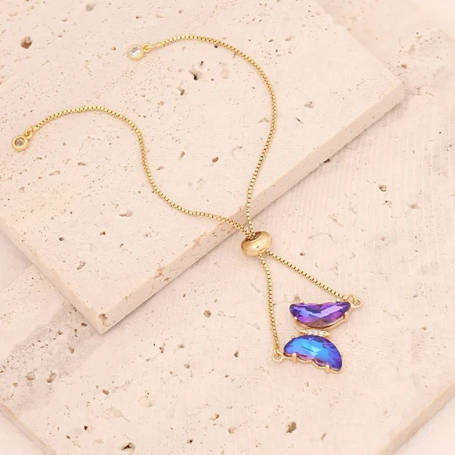 Luxurious Colorful Butterfly Zircon Stainless Steel Bracelet For Women 26cm Adjustable Bracelet Jewelry Gifts 18K Gold Plated 4