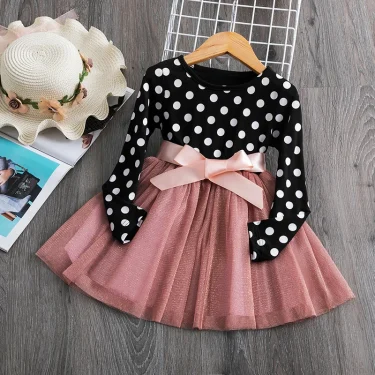Kids Spring Clothes for Long Sleeves New Children's Clothings Girls Party Autumn Mesh Dresses for Girls 3-8Y Kid Casual Costumes 2