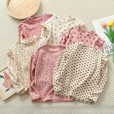 1pcs Autumn Winter Children's T-Shirts Baby Floral Print Tops Kids Round Neck Long Sleeve Base Shirt Girls Tshirts Clothes 1
