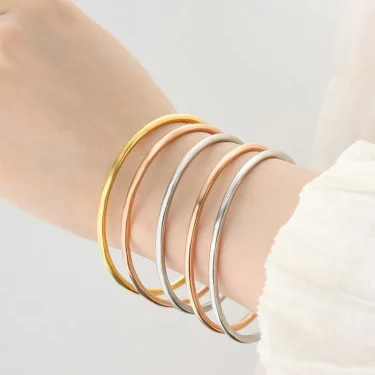 3 Pieces/lot Non Fading Stainless Steel Bracelet Bangles For Women Simple Style Gold Plated Waterproof Women's Bracelets Bangle 4