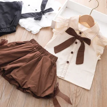 Girls Set Baby Summer Clothes New Bow Top + Shorts 2 Piece Set Children Clothes Girl 2