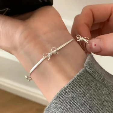 LATS Fashion Sweet Bow Bracelets for Women Girls Sparkling Delicate Ribbon Bowknot Snake Bones Chain Bracelet Party Jewelry Gift 1