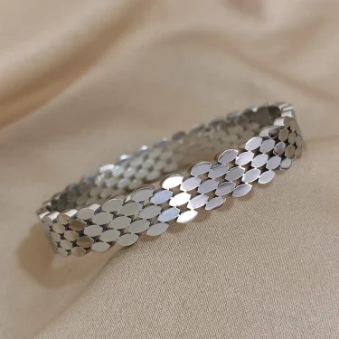 AENSOA 316L Stainless Steel High Quality Bubble Popcorn Shape Oval Bracelet Bangle Minimalist Metal Texture Rust Proof Jewelry 6