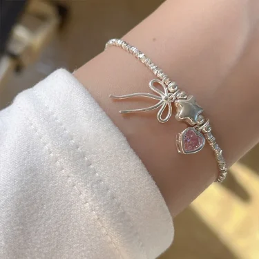 VENTFILLE 925 Sterling Silver Zircon Love Heart Bracelet For Women Bowknot Stars Bead Snake Bone Chain Jewelry Gift Dropship 2