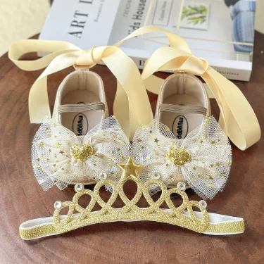 2pcs/Set Newborn Baby Shoes Baby Boy Girl Shoes Girl Classic Bowknot Rubber Sole Anti-slip PU Dress Shoes First Walker Toddler C 3