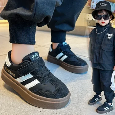 Boys Girls Casual Sneakers Children Breathable Anti-skid Soft Sole Shoes Kids Hook and Loop Slip on Comfort Thick Flat Shoes 1