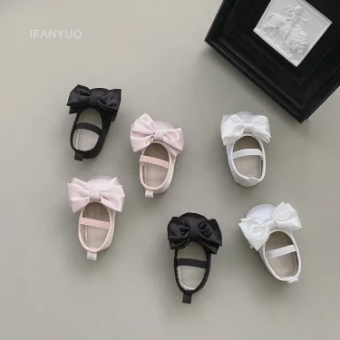 Baby Shoes Spring Autumn Girl's Bow Ballet Style Satin Soft Sole Shoe Baby Anti-slip and Anti Drop Heel Princess Toddler Shoes 2