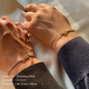 eManco Delicate Round Snake Chain Knotted Couple Friendship Bracelet Stainless Steel Gold-Plated Fashion Jewelry Wholesale 2