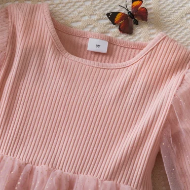 Kids Girl Dress for Christmas Autumn Winter Long Sleeves Mesh Knitted Warm Casual Clothes for Kids Pink Birthday Party Costume 4