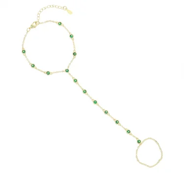 Summer Jewelry Pendant Link Chain Ring Bracelet for Women White Green Blue Stone CZ Gold Plated Adjust Bracelet Accessories 3