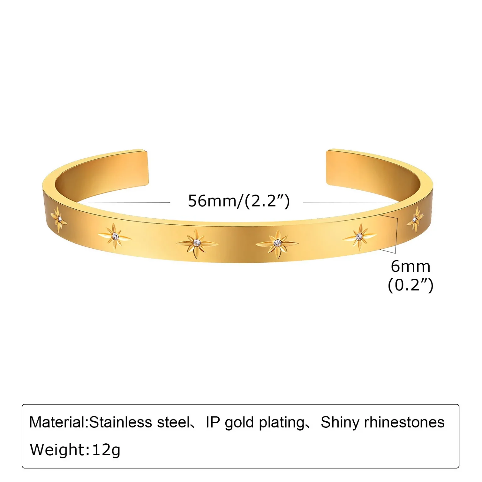 Open Adjustable Star Starburst Cuff Bangle Bracelet for Women Stainless Steel Cubic Zirconia Inlay Charm Layered Jewelry 2