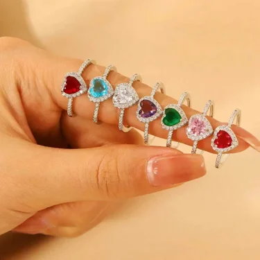 Original Sparking Zircon Heart Rings Female Red Pink White Green Love Ring for Women Luxury Adjustable Wedding Birthday Jewelry 1