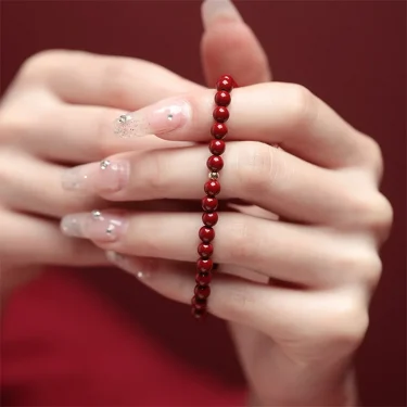 Lucky Cinnabar Red Gold Color Beads Natural Stone Beaded Bracelet for Women Bracelet Party Jewelry Bring Good Luck Gift 6